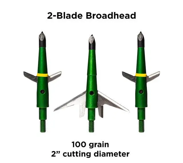 Alt view image 2 of 7 - #207 Mechanical Broadheads 100 Grain, 2-Blade Expandable Broadhead, 2.0" Cut, Patented Two-Slice Technology, Archery Hunting Broadheads for Compound Bow & Crossbow, 3 Pack, Green
