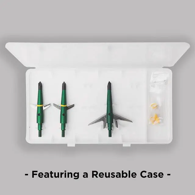 Alt view image 3 of 7 - #207 Mechanical Broadheads 100 Grain, 2-Blade Expandable Broadhead, 2.0" Cut, Patented Two-Slice Technology, Archery Hunting Broadheads for Compound Bow & Crossbow, 3 Pack, Green