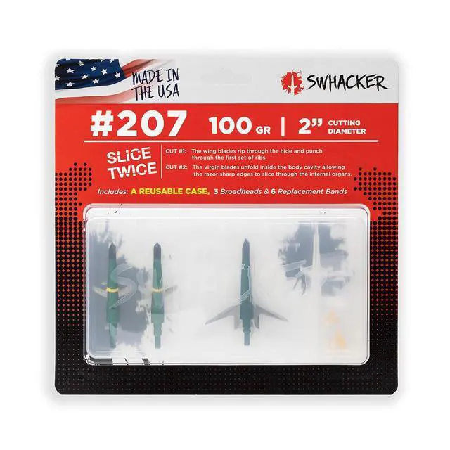 Alt view image 7 of 7 - #207 Mechanical Broadheads 100 Grain, 2-Blade Expandable Broadhead, 2.0" Cut, Patented Two-Slice Technology, Archery Hunting Broadheads for Compound Bow & Crossbow, 3 Pack, Green