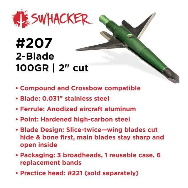Alt view image 4 of 7 - #207 Mechanical Broadheads 100 Grain, 2-Blade Expandable Broadhead, 2.0" Cut, Patented Two-Slice Technology, Archery Hunting Broadheads for Compound Bow & Crossbow, 3 Pack, Green