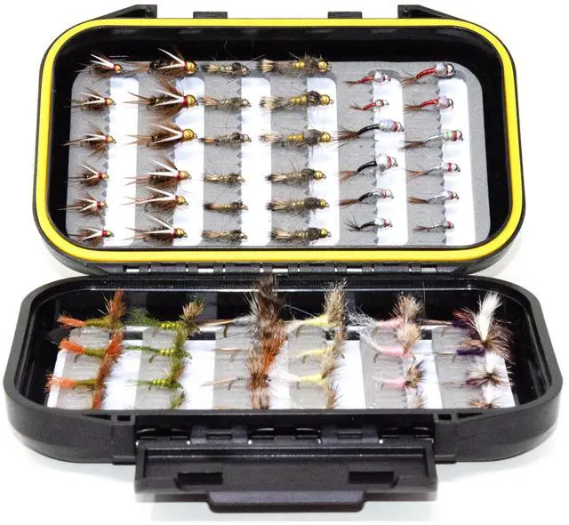 Main image of 36/48 / 60 Premium Hand Tied Fly Fishing Flies Assortment Kit | Dry/Wet/Nymph/Streamer/Terrestrial/Leech/Popper/Woolly Bugger Flies Set for Trout/Bass/Salmon/Steelhead/Panfish