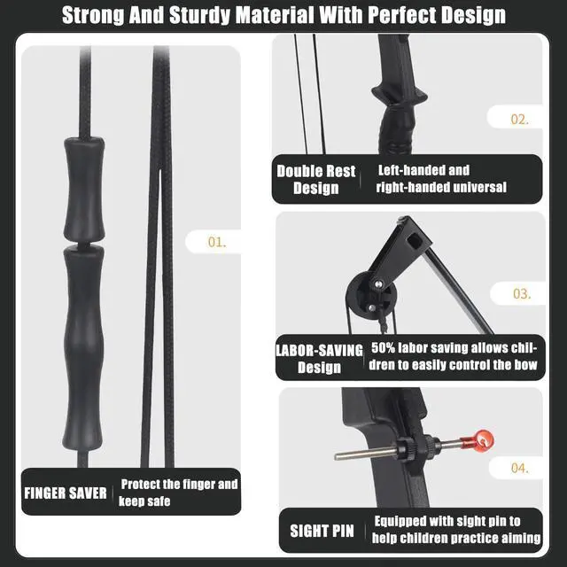 Alt view image 3 of 7 - Compound Bow and Arrow Set for Youth & Teens, Beginner Archery Set with 15-18 LB Draw Weight, 8 Arrows, Target Paper & Arm Guard Outdoor Shooting Sports Equipment for Beginners