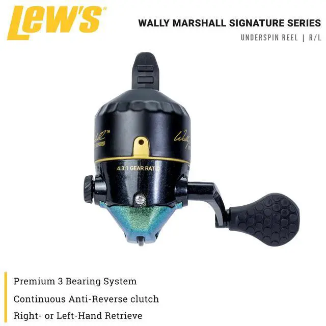 Alt view image 2 of 7 - Wally Marshall Signature Series Underspin Fishing Reel, 2+1 Bearings, 4.3:1 Gear Ratio, All Metal Gears, Reversible Handle (Clam Packaging)