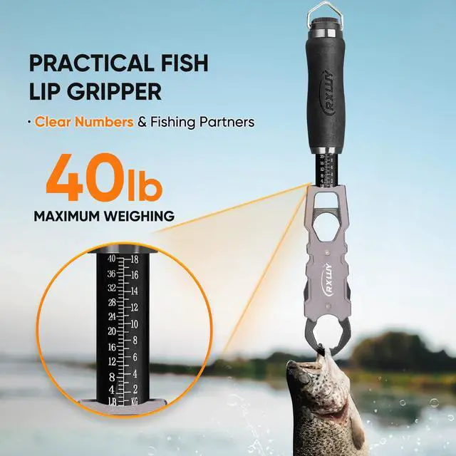 Alt view image 4 of 7 - 11.5" Fish Lip Gripper with Scale, Max 40lbs Scale, 360° Swivel Non-Slip Handle, Fish Grabber Control Tool for Safe, Hook Removal, Easy Catch & Release, Fishing Gifts for Men Women