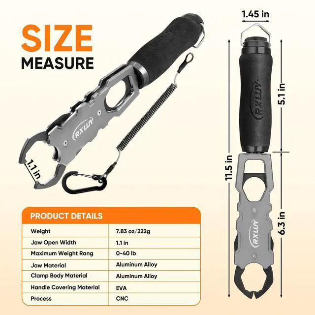 Alt view image 6 of 7 - 11.5" Fish Lip Gripper with Scale, Max 40lbs Scale, 360° Swivel Non-Slip Handle, Fish Grabber Control Tool for Safe, Hook Removal, Easy Catch & Release, Fishing Gifts for Men Women