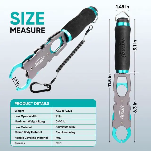 Alt view image 6 of 7 - 11.5" Fish Lip Gripper with Scale, Max 40lbs Scale, 360° Swivel Non-Slip Handle, Fish Grabber Control Tool for Safe, Hook Removal, Easy Catch & Release, Fishing Gifts for Men Women