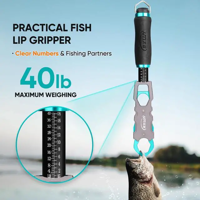 Alt view image 4 of 7 - 11.5" Fish Lip Gripper with Scale, Max 40lbs Scale, 360° Swivel Non-Slip Handle, Fish Grabber Control Tool for Safe, Hook Removal, Easy Catch & Release, Fishing Gifts for Men Women