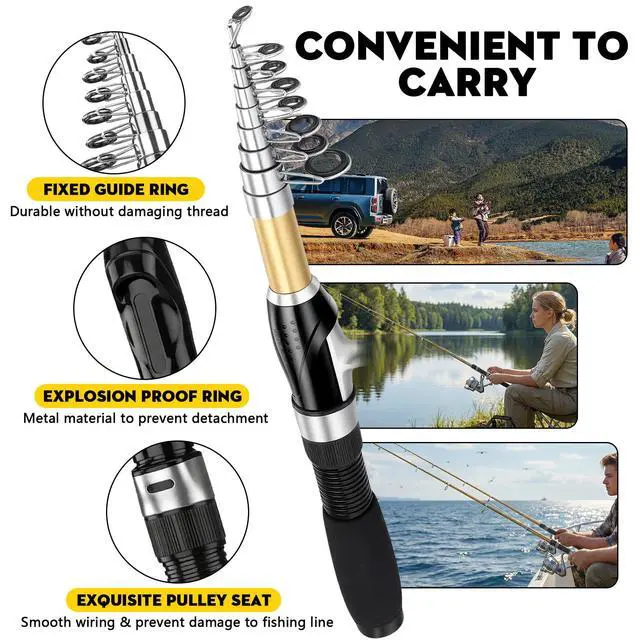 Alt view image 2 of 7 - Fishing Pole Set Fishing Rod and Reel Combo,2PCS 2.1M/6.89FT Collapsible Fishing Rod Set with 2PCS Spinning Reels 2 Set of Lures Baits and a Carrier Bag,Prefect for Fishing Travel