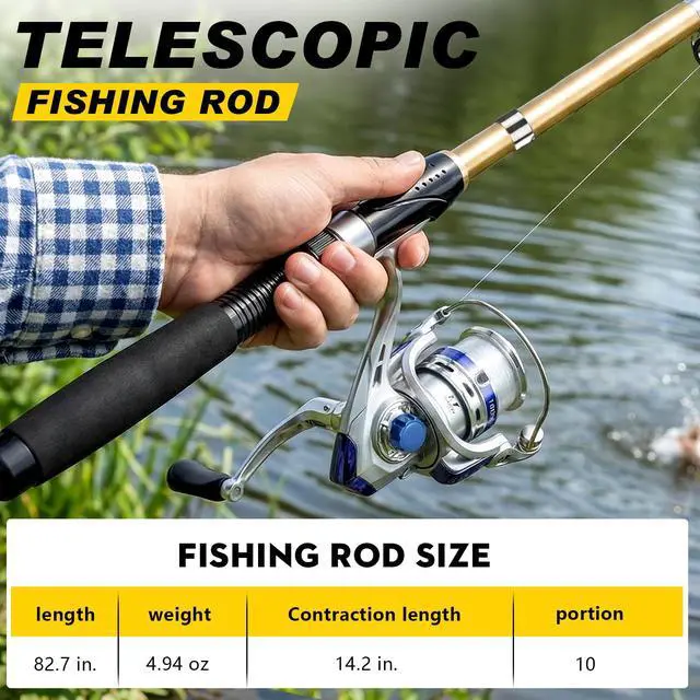 Alt view image 3 of 7 - Fishing Pole Set Fishing Rod and Reel Combo,2PCS 2.1M/6.89FT Collapsible Fishing Rod Set with 2PCS Spinning Reels 2 Set of Lures Baits and a Carrier Bag,Prefect for Fishing Travel