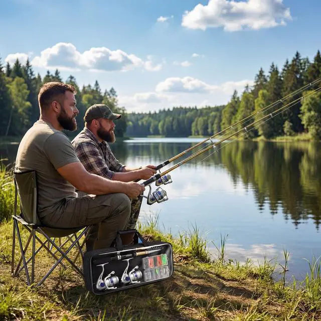 Alt view image 6 of 7 - Fishing Pole Set Fishing Rod and Reel Combo,2PCS 2.1M/6.89FT Collapsible Fishing Rod Set with 2PCS Spinning Reels 2 Set of Lures Baits and a Carrier Bag,Prefect for Fishing Travel
