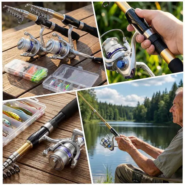Alt view image 7 of 7 - Fishing Pole Set Fishing Rod and Reel Combo,2PCS 2.1M/6.89FT Collapsible Fishing Rod Set with 2PCS Spinning Reels 2 Set of Lures Baits and a Carrier Bag,Prefect for Fishing Travel