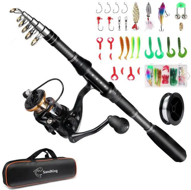 Main image of Fishing Pole Kit, Carbon Fiber Telescopic Fishing Rod and Reel Combo with Spinning Reel, Line, Bionic Bait, Hooks and Carrier Bag for Adult Teens Beginners