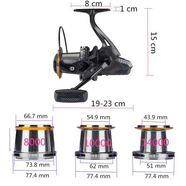 Alt view image 2 of 6 - Fishing Reels Spinning 8000 10000 14000 Series Spool Freshwater Saltwater Big-Game Surf Fishing 12+1 Stainless BB 70 LBS Max Drag Carbon Fiber Ultra Smooth Powerful Oversize Gear