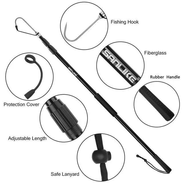 Alt view image 3 of 7 - Telescopic Fishing Gaff Fiberglass Pole with Nonslip Rubber Handle | With Stainless Steel Hook with M8 Screw