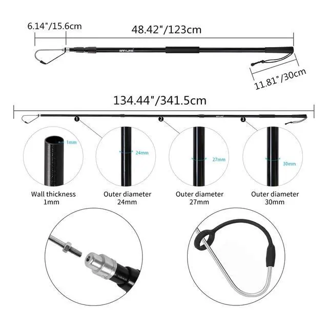 Alt view image 4 of 7 - Telescopic Fishing Gaff Fiberglass Pole with Nonslip Rubber Handle | With Stainless Steel Hook with M8 Screw