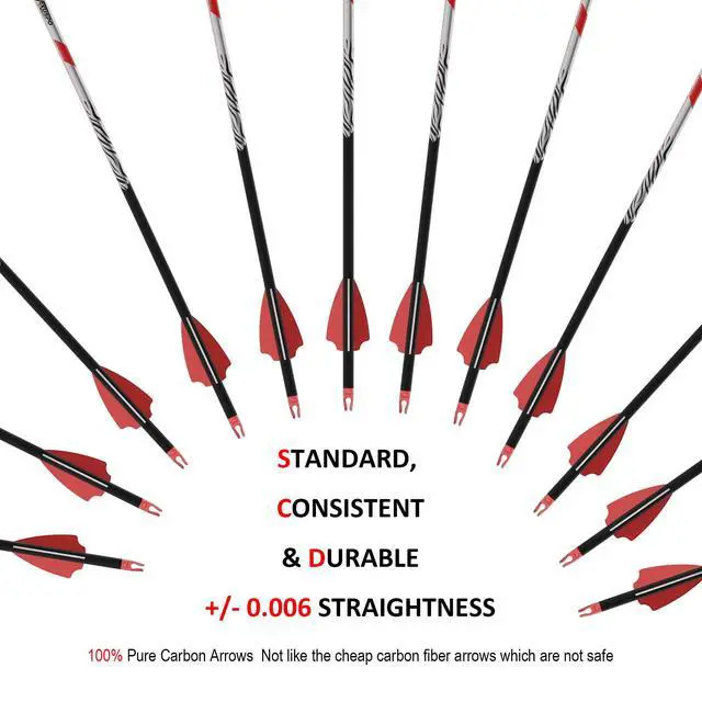 Alt view image 4 of 7 - 32" Pure Carbon Archery Arrows Spine 300 350 400 Removable Tips