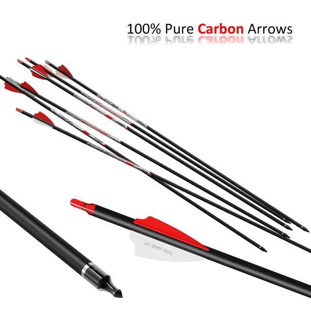 Alt view image 7 of 7 - 32" Pure Carbon Archery Arrows Spine 300 350 400 Removable Tips