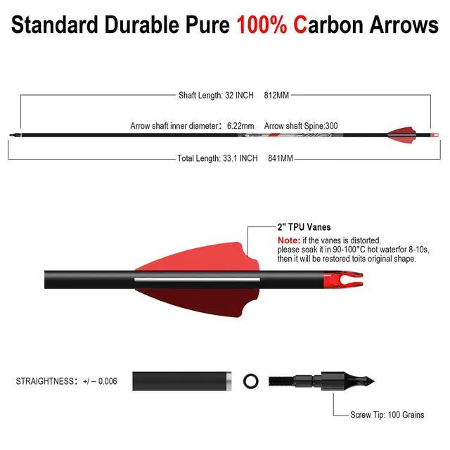 Alt view image 2 of 7 - 32" Pure Carbon Archery Arrows Spine 300 350 400 Removable Tips