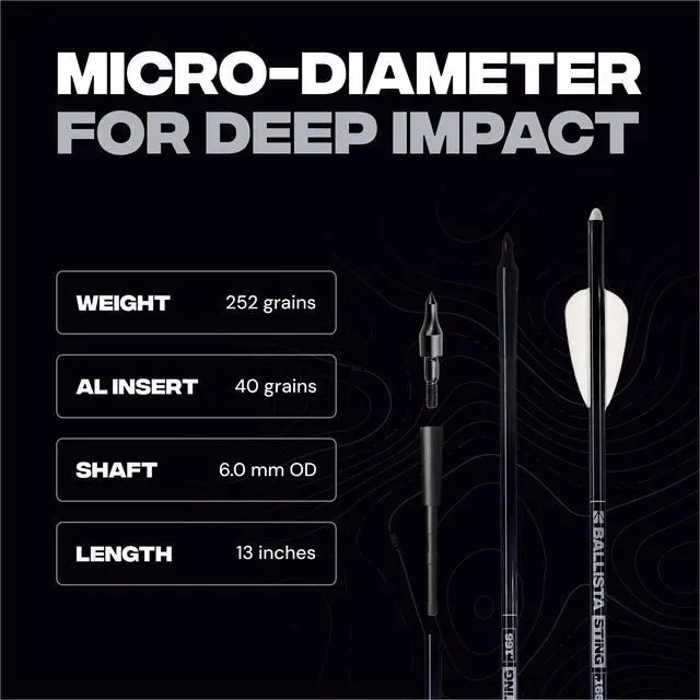 Alt view image 3 of 7 - Sting Micro-Diameter Crossbow Bolts Carbon Arrows with Field Tips, Half-Moon Nocks, Penetrator Inserts for Hunting Broadheads OD 6.0mm