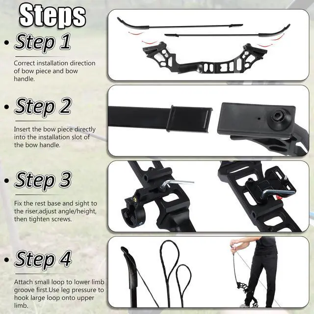 Alt view image 7 of 7 - Recurve Bow and Arrow Set for Adults, 3040lbs Right-Handed Archery Kit with Carbon Arrows & Accessories for Outdoor Target Practice