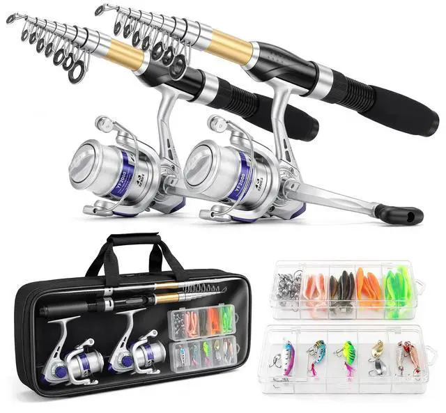 Main image of Fishing Pole Set Fishing Rod and Reel Combo,2PCS 2.1M/6.89FT Collapsible Fishing Rod Set with 2PCS Spinning Reels 2 Set of Lures Baits and a Carrier Bag,Prefect for Fishing Travel