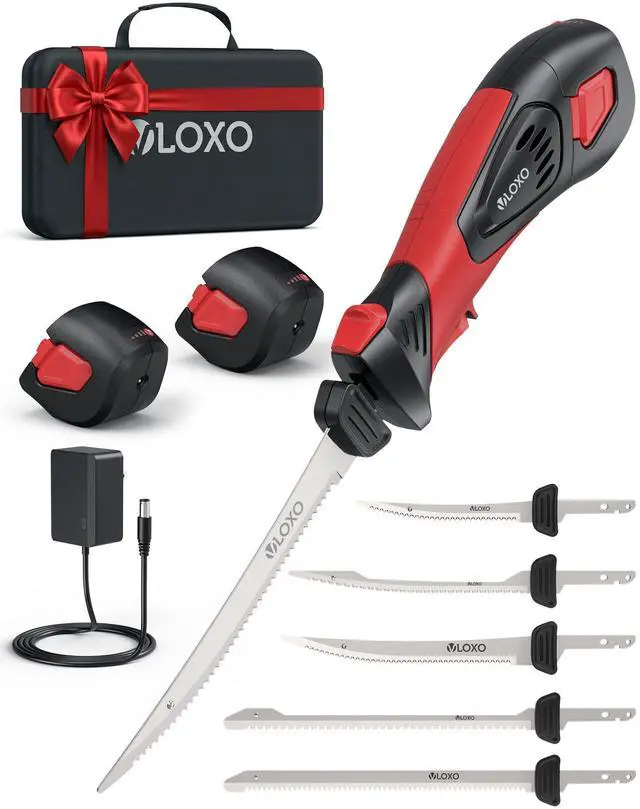 Main image of Electric Fillet Knife for Fish, Cordless Electric Fish Fillet Knife with 5 Ti-Nitride S.S. Coated Blades Non-Slip Grip Handle Safety Lock Portable Carry Case Rechargeable for Fishing Filleting