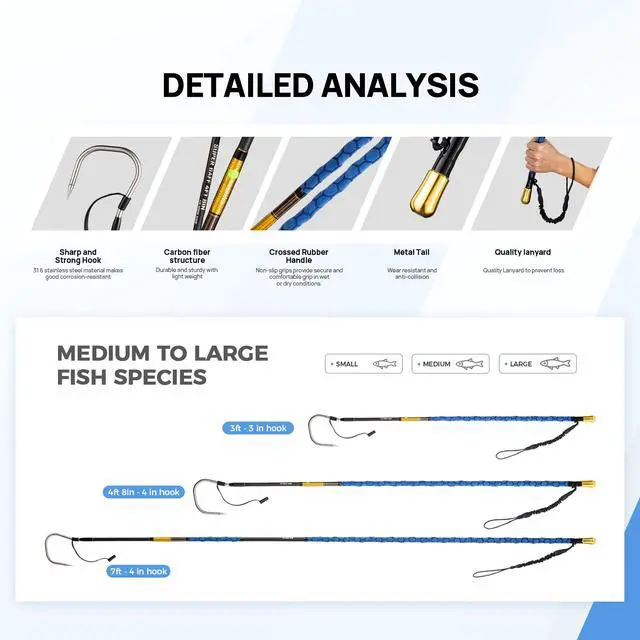 Alt view image 3 of 7 - Carbon Fiber Fishing Gaff Saltwater Fish Gaff with S316 Stainless Steel Fishing Hook