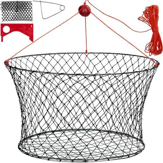 Main image of Crab Ring Trap Bait with Crab Gague Measure and Bait Clip Crab Net Minnow Trap with 24 Tarred Braided Twine Fishing Crabbing Net for Board, Kayak, Dock and Pier
