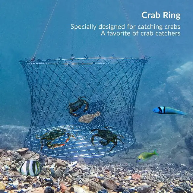 Alt view image 5 of 7 - Crab Ring Trap Bait with Crab Gague Measure and Bait Clip Crab Net Minnow Trap with 24 Tarred Braided Twine Fishing Crabbing Net for Board, Kayak, Dock and Pier