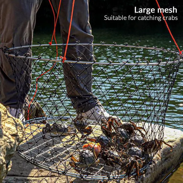 Alt view image 7 of 7 - Crab Ring Trap Bait with Crab Gague Measure and Bait Clip Crab Net Minnow Trap with 24 Tarred Braided Twine Fishing Crabbing Net for Board, Kayak, Dock and Pier