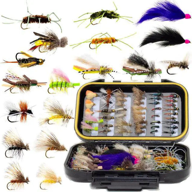 Main image of 24/48/66/72 Premium Hand Tied Fly Fishing Flies Assortment | Fly Boxes Included | Dry, Wet, Nymphs, Streamers, Wooly Buggers, Terrestrials | Trout, Bass Lure Set, Kit, Gift