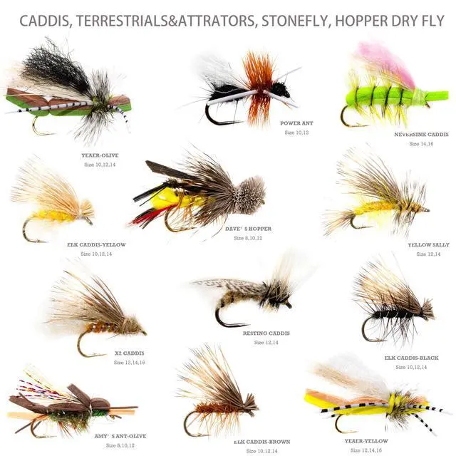 Alt view image 3 of 7 - 24/48/66/72 Premium Hand Tied Fly Fishing Flies Assortment | Fly Boxes Included | Dry, Wet, Nymphs, Streamers, Wooly Buggers, Terrestrials | Trout, Bass Lure Set, Kit, Gift
