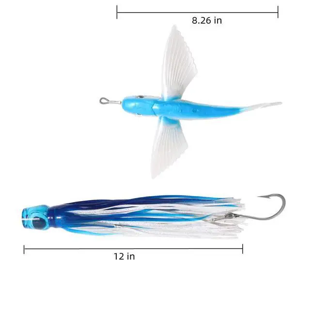 Alt view image 2 of 5 - 5 Pcs/Bag Blue Fly Fish Saltwater Trolling Fishing Lures Tuna Mahi Wahoo Dora Saltwater Big Game Fishing Tackle