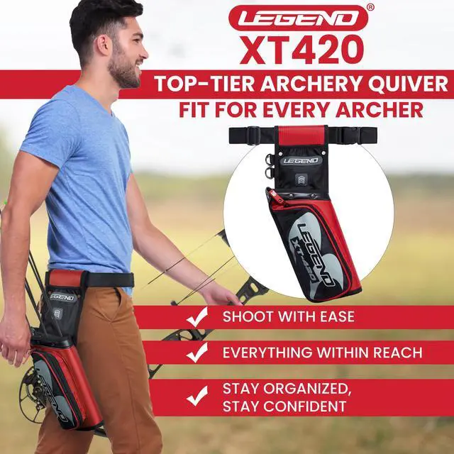 Alt view image 2 of 7 - XT420 Field Quiver - Left or Right-Handed Quiver Arrow Holder, Archery Quiver with 3 Arrow Tube, Durable Nylon Hip Quivers with Multiple Pockets for Archery Accessories, Score Card & Tools