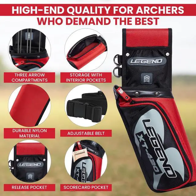 Alt view image 4 of 7 - XT420 Field Quiver - Left or Right-Handed Quiver Arrow Holder, Archery Quiver with 3 Arrow Tube, Durable Nylon Hip Quivers with Multiple Pockets for Archery Accessories, Score Card & Tools