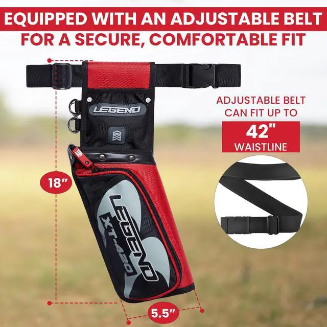 Alt view image 6 of 7 - XT420 Field Quiver - Left or Right-Handed Quiver Arrow Holder, Archery Quiver with 3 Arrow Tube, Durable Nylon Hip Quivers with Multiple Pockets for Archery Accessories, Score Card & Tools