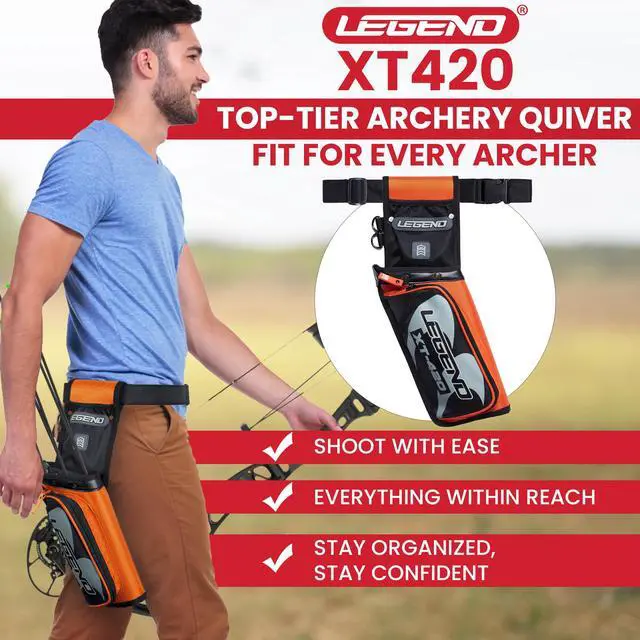 Alt view image 2 of 7 - XT420 Field Quiver - Left or Right-Handed Quiver Arrow Holder, Archery Quiver with 3 Arrow Tube, Durable Nylon Hip Quivers with Multiple Pockets for Archery Accessories, Score Card & Tools