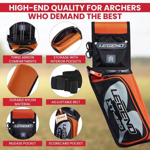 Alt view image 3 of 7 - XT420 Field Quiver - Left or Right-Handed Quiver Arrow Holder, Archery Quiver with 3 Arrow Tube, Durable Nylon Hip Quivers with Multiple Pockets for Archery Accessories, Score Card & Tools