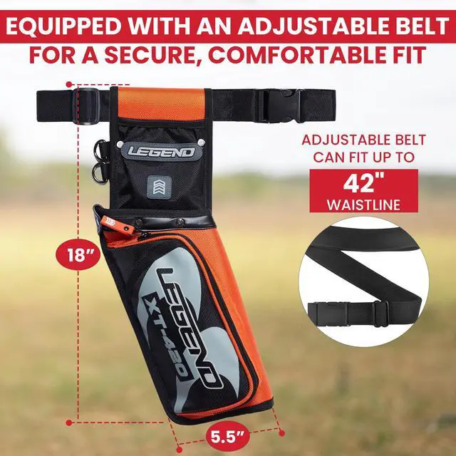 Alt view image 5 of 7 - XT420 Field Quiver - Left or Right-Handed Quiver Arrow Holder, Archery Quiver with 3 Arrow Tube, Durable Nylon Hip Quivers with Multiple Pockets for Archery Accessories, Score Card & Tools