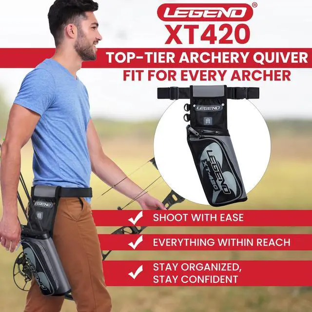 Alt view image 2 of 7 - XT420 Field Quiver - Left or Right-Handed Quiver Arrow Holder, Archery Quiver with 3 Arrow Tube, Durable Nylon Hip Quivers with Multiple Pockets for Archery Accessories, Score Card & Tools