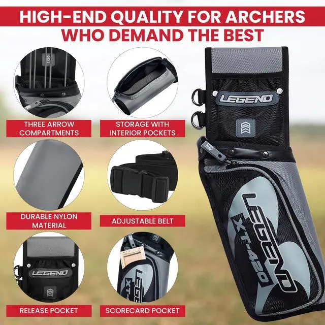 Alt view image 4 of 7 - XT420 Field Quiver - Left or Right-Handed Quiver Arrow Holder, Archery Quiver with 3 Arrow Tube, Durable Nylon Hip Quivers with Multiple Pockets for Archery Accessories, Score Card & Tools