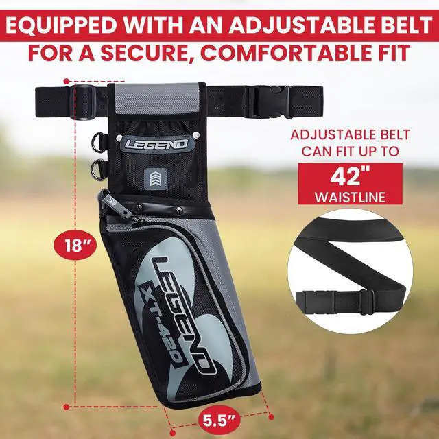Alt view image 6 of 7 - XT420 Field Quiver - Left or Right-Handed Quiver Arrow Holder, Archery Quiver with 3 Arrow Tube, Durable Nylon Hip Quivers with Multiple Pockets for Archery Accessories, Score Card & Tools