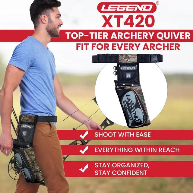 Alt view image 2 of 7 - XT420 Field Quiver - Left or Right-Handed Quiver Arrow Holder, Archery Quiver with 3 Arrow Tube, Durable Nylon Hip Quivers with Multiple Pockets for Archery Accessories, Score Card & Tools