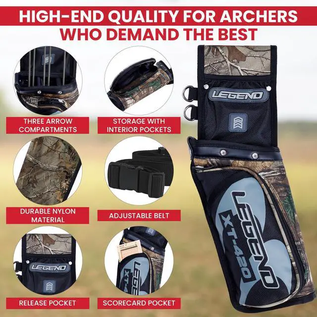Alt view image 4 of 7 - XT420 Field Quiver - Left or Right-Handed Quiver Arrow Holder, Archery Quiver with 3 Arrow Tube, Durable Nylon Hip Quivers with Multiple Pockets for Archery Accessories, Score Card & Tools