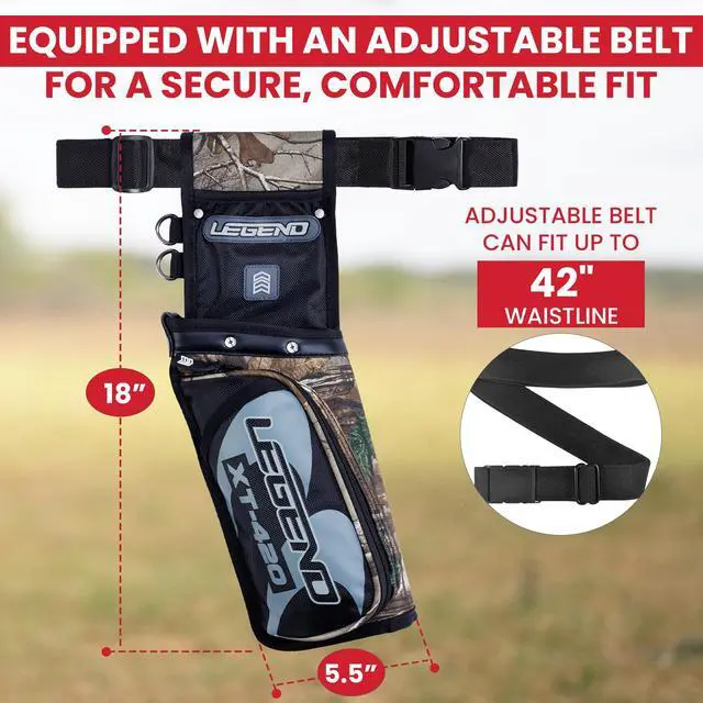 Alt view image 6 of 7 - XT420 Field Quiver - Left or Right-Handed Quiver Arrow Holder, Archery Quiver with 3 Arrow Tube, Durable Nylon Hip Quivers with Multiple Pockets for Archery Accessories, Score Card & Tools