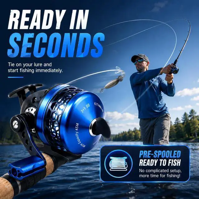 Alt view image 5 of 7 - Spincast Fishing Reel, 3.9:1 Gear Ratio, Pre-Spooled, Left/Right Hand Reversible, Aluminum, Black, for Freshwater Trout, Catfish and Bass