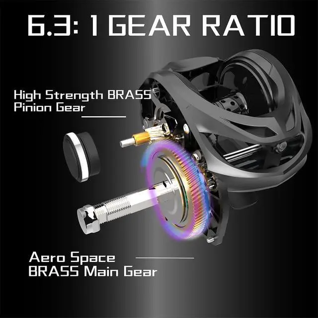 Alt view image 2 of 7 - Baitcaster Reel Carbon Fiber 9+1 Ball Bearings Anti-Corrosion Baitcasting Fishing Reel Magnetic Brake System Bait Caster Reel High Speed Gear Ratio 6.3:1 Ultra Smooth