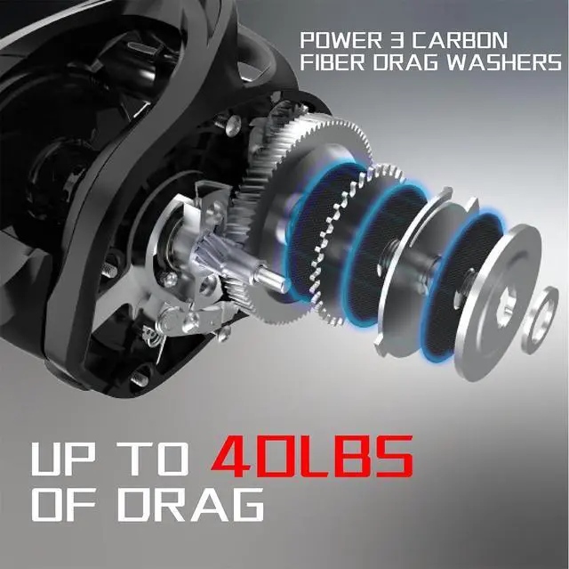 Alt view image 3 of 7 - Baitcaster Reel Carbon Fiber 9+1 Ball Bearings Anti-Corrosion Baitcasting Fishing Reel Magnetic Brake System Bait Caster Reel High Speed Gear Ratio 6.3:1 Ultra Smooth