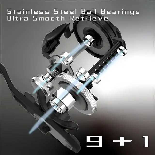 Alt view image 4 of 7 - Baitcaster Reel Carbon Fiber 9+1 Ball Bearings Anti-Corrosion Baitcasting Fishing Reel Magnetic Brake System Bait Caster Reel High Speed Gear Ratio 6.3:1 Ultra Smooth