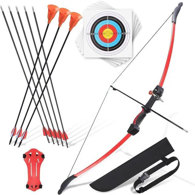 Main image of Bow and Arrow for Teens Beginners Adults Recurve Bow Set 8 Arrows 5 Target Face Archery Longbow Kit Backyard Games Gift for Outdoor Sports